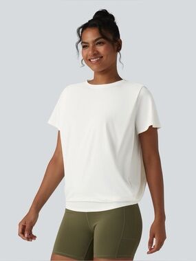 BNWT Halara Round Neck Short Sleeve Ruched Cool Touch Yoga Top - White